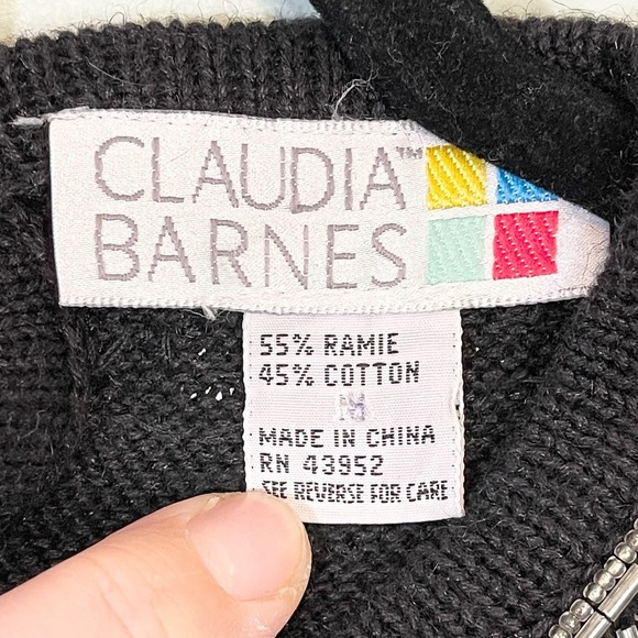 Vintage Claudia Barnes Women's Black Beaded Gemstone Crew Neck Sweater Medium - Picture 5 of 10